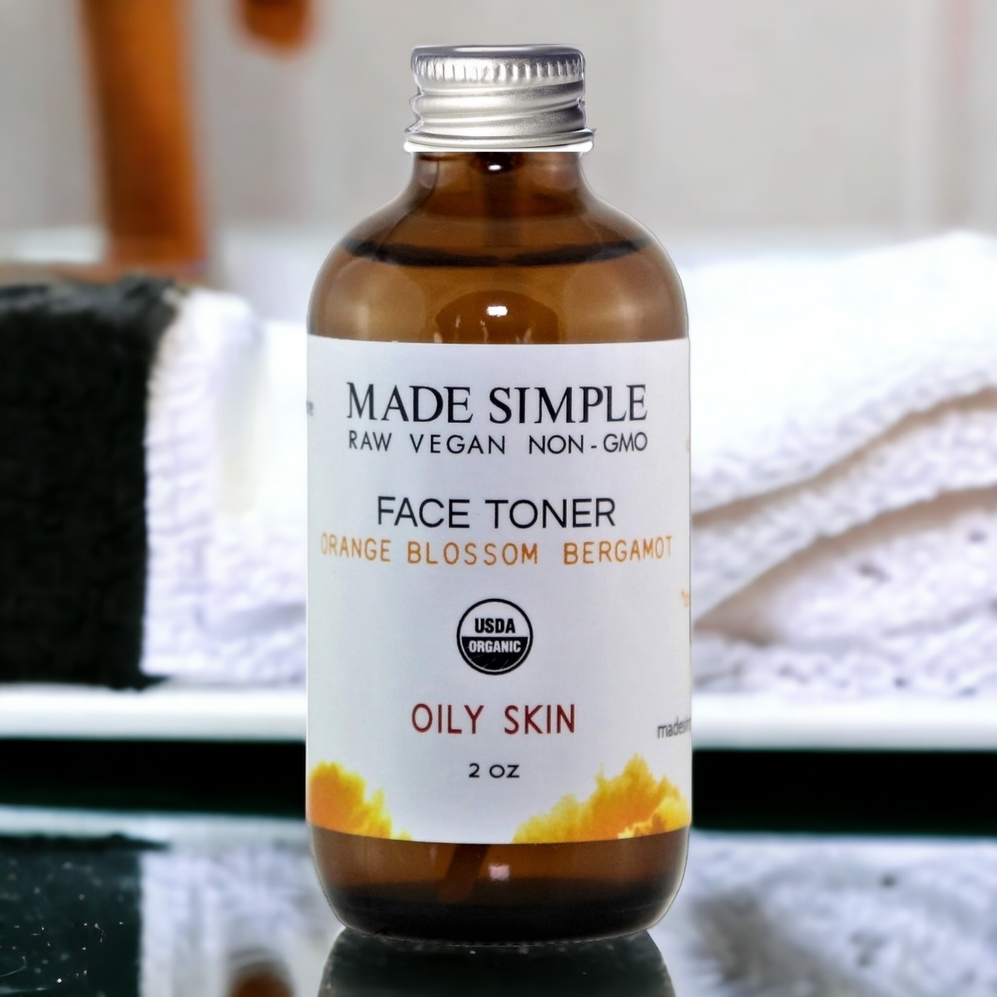 Orange Blossom Bergamot Face Toner for Oily Skin - Certified Organic, Vegan & Cruelty-free