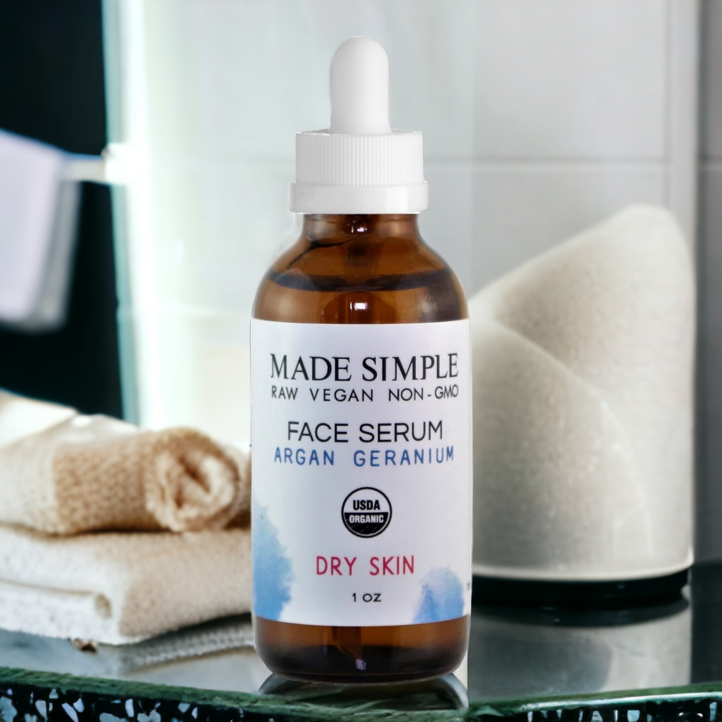 Argan Geranium Face Serum for Dry Skin - Certified Organic. Vegan & Cruelty-free