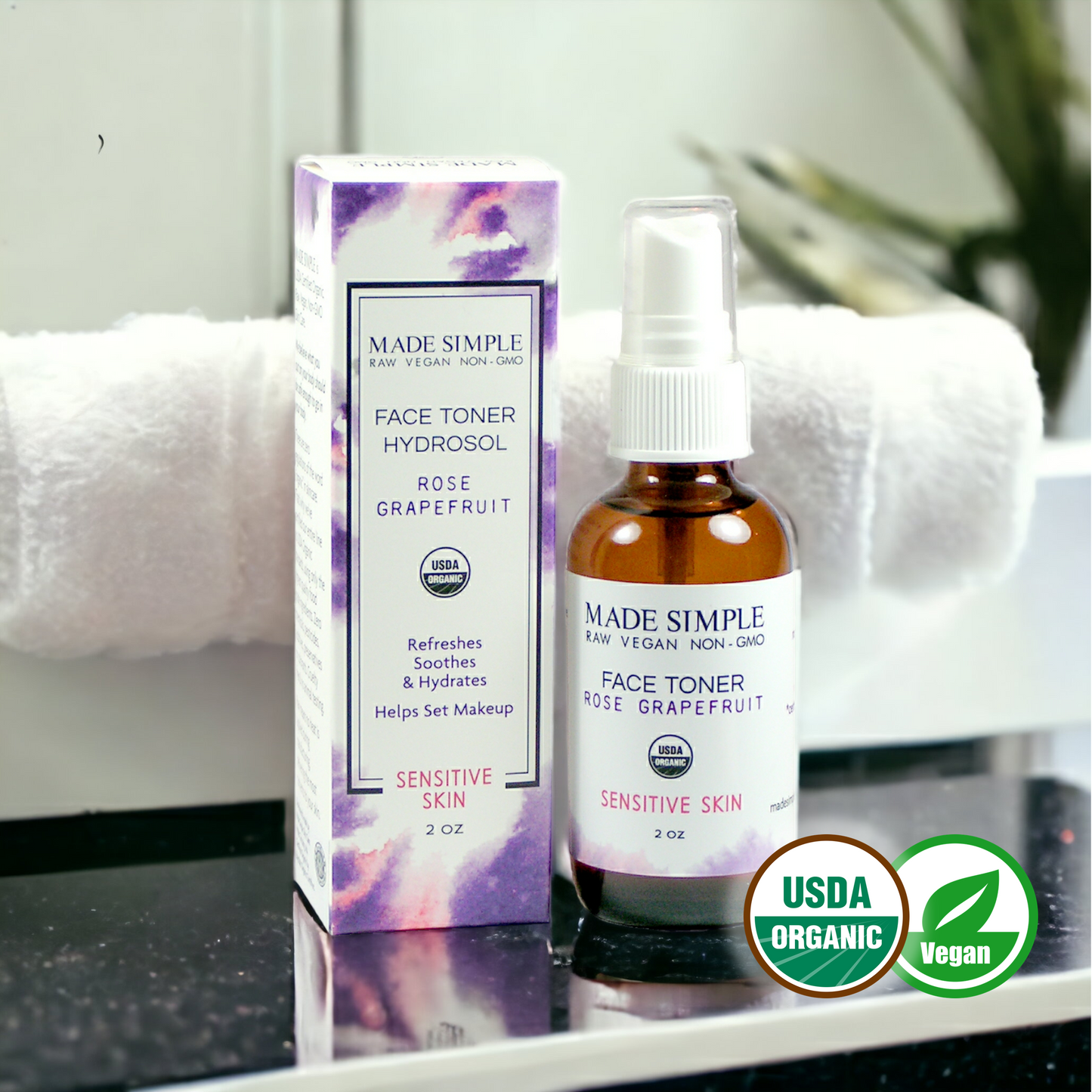 Rose Grapefruit Face Toner for Sensitive Skin - Certified Organic, Vegan & Cruelty-free