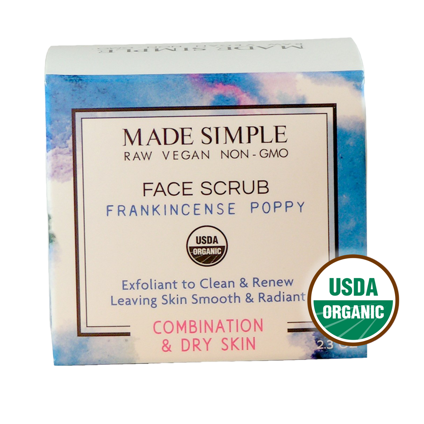 Frankincense Poppy Seed Face Scrub for Combination/Dry Skin - Certified Organic, Vegan & Cruelty-free