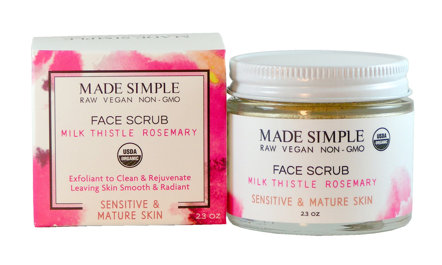 Milk Thistle Rosemary Face Scrub for Sensitive/Mature Skin - Certified Organic, Vegan & Cruelty-free