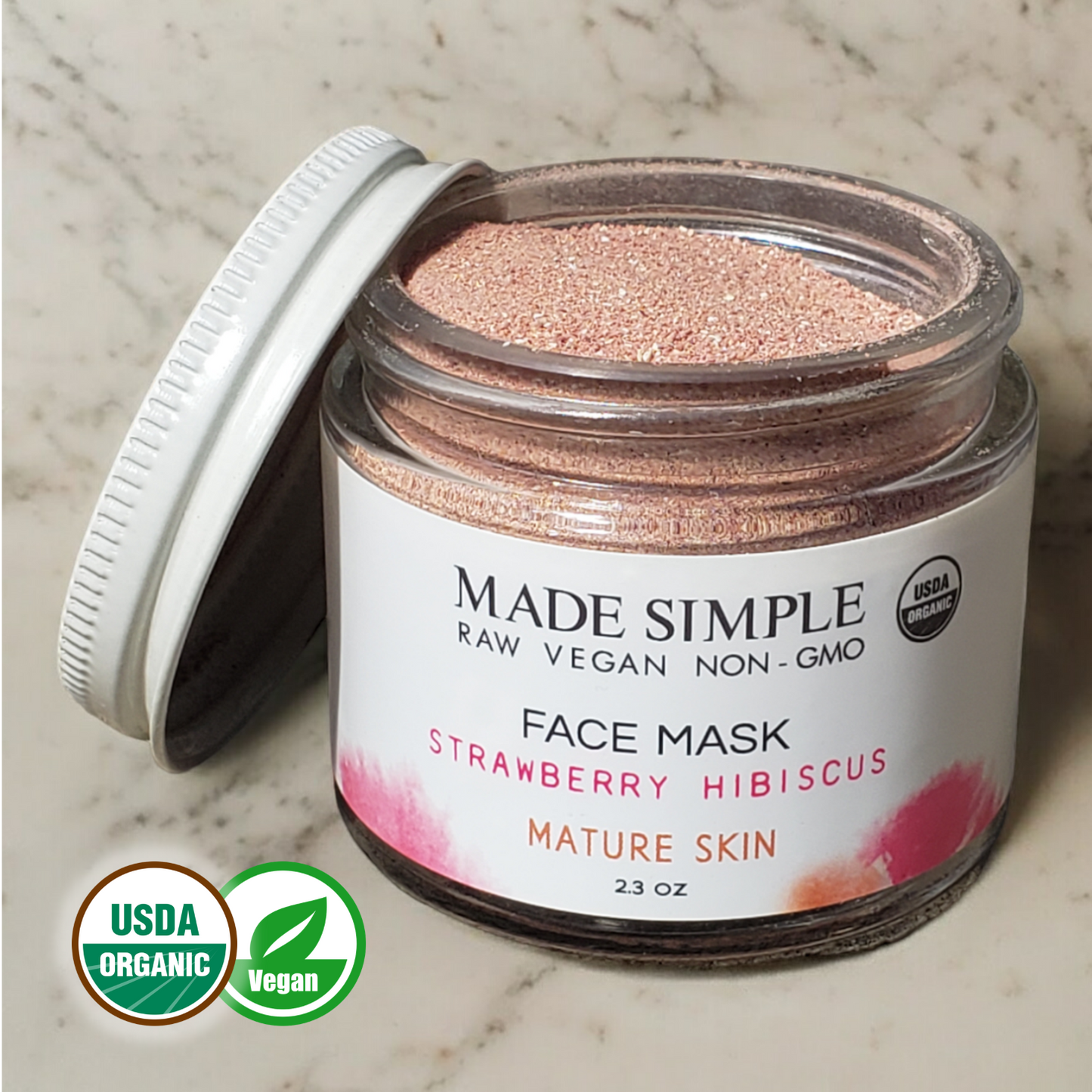 Strawberry Hibiscus Face Mask for Mature Skin - Certified Organic, Vegan & Cruelty-free