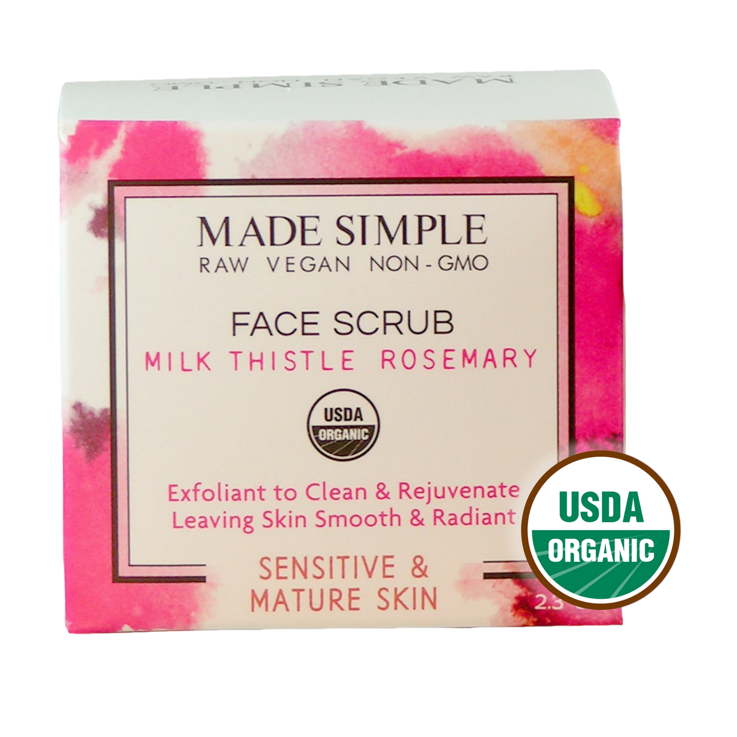 Milk Thistle Rosemary Face Scrub for Sensitive/Mature Skin - Certified Organic, Vegan & Cruelty-free