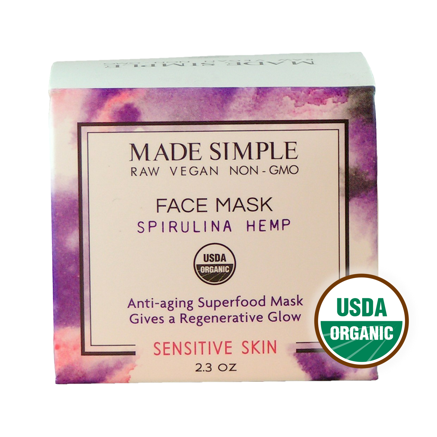Spirulina Hemp Face Mask for Sensitive Skin - Certified Organic, Vegan & Cruelty-free