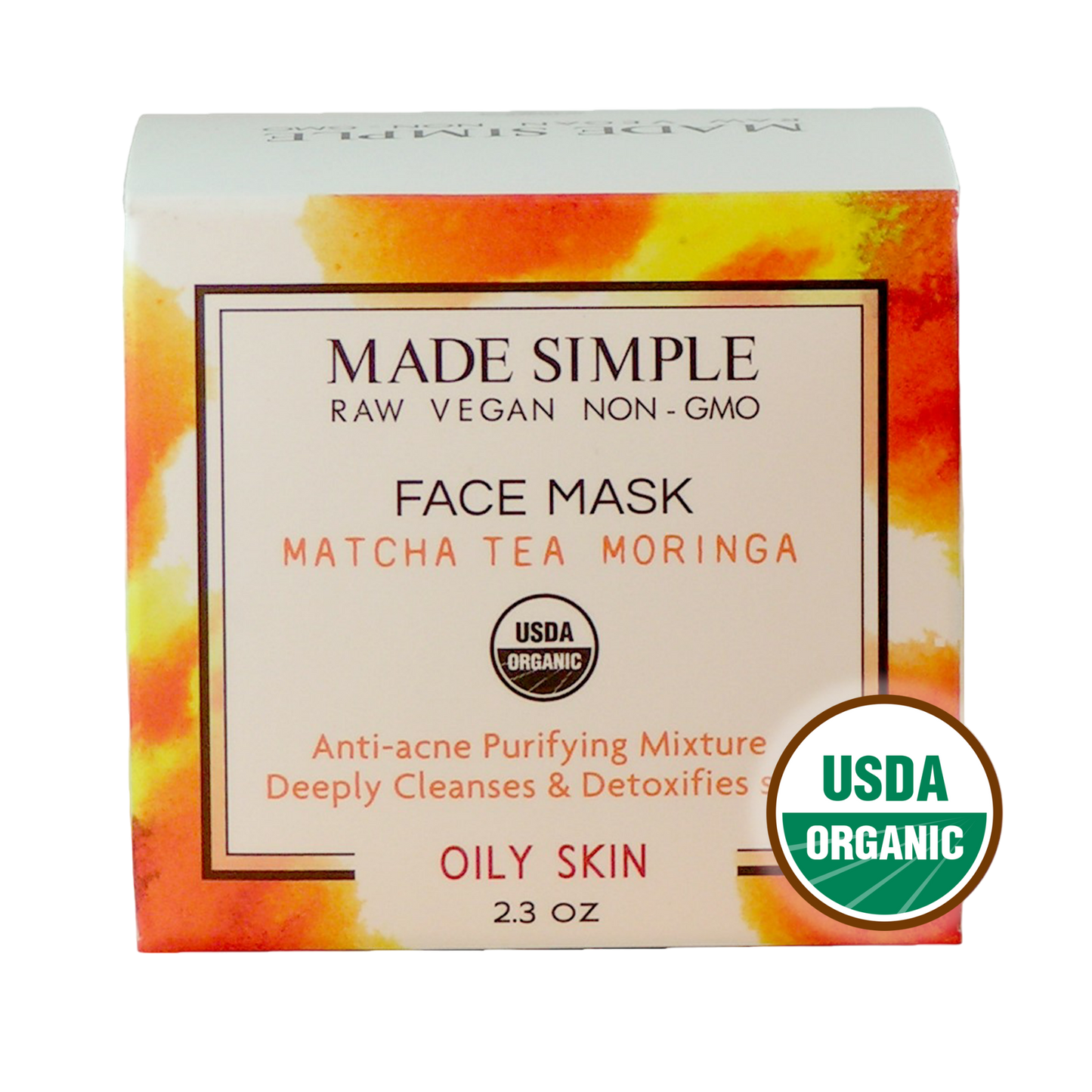 Matcha Tea Moringa Face Mask for Oily Skin - Certified Organic, Vegan & Cruelty-free