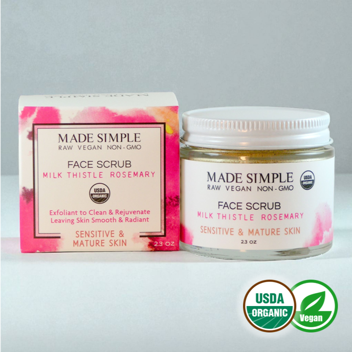 Milk Thistle Rosemary Face Scrub for Sensitive/Mature Skin - Certified Organic, Vegan & Cruelty-free